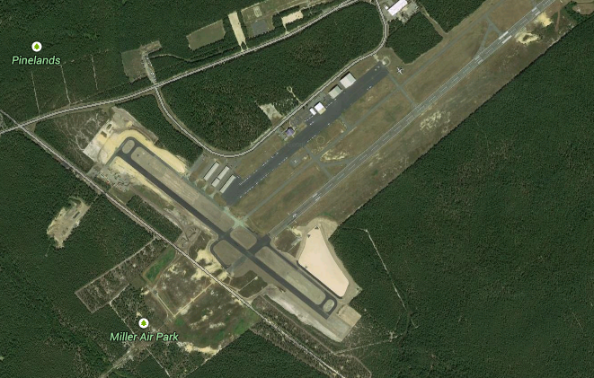 The new cross-wind runway (left) at Ocean County Airport. (Credit: Google Maps)