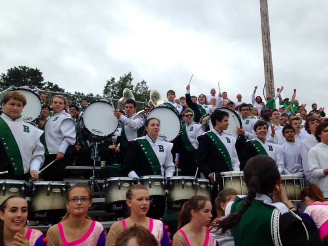 The Brick Township High School Dragons Marching Band, playing from the stands, Sept. 13, 2014. (Photo: Marching Dragon Caravan)