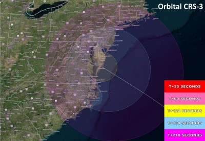Viewing times for a planned rocket launch Monday night. (Photo: NASA)