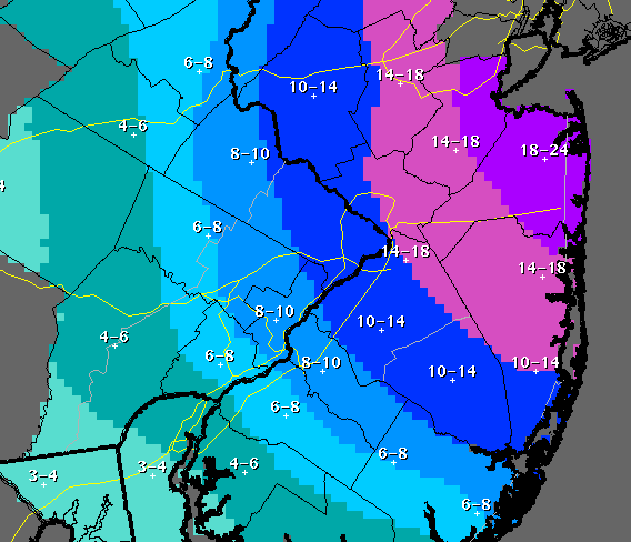 NWS Snow Total Predictions, Jan. 26, 2015, 10 p.m. (Click to Enlarge)