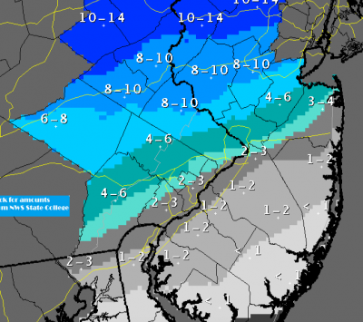 Predicted snowfall totals. (Click to Enlarge)