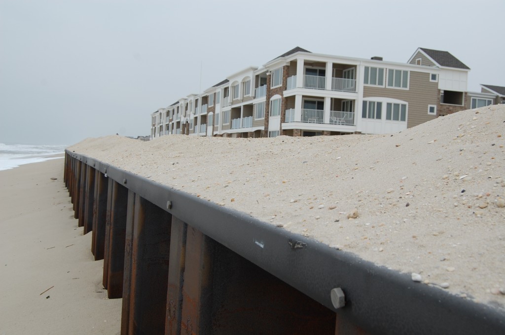 The exposed steel wall revetment at Brick Beach III has created a drop in the beachfront. (Photo: Daniel Nee)