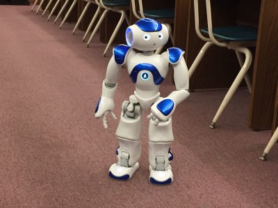 Nao the robot, in the computer lab at St. Dominic School, Brick. (Photo: Daniel Nee)