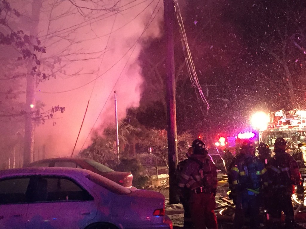 Brick firefighters battle a house fire in the early morning hours of Feb. 17, 2015. (Photo: Daniel Nee)