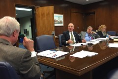 Freeholders John C. Bartlett (left), Gerry Little and County Administrator Carl Block discuss the 2015 operating budget. (Photo: Daniel Nee)