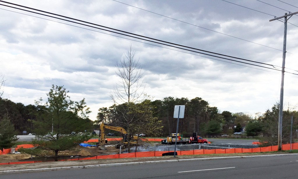 A drainage basin at Route 70 and Herbertsville Road in Brick under retrofitting construction. (Photo: Daniel Nee)