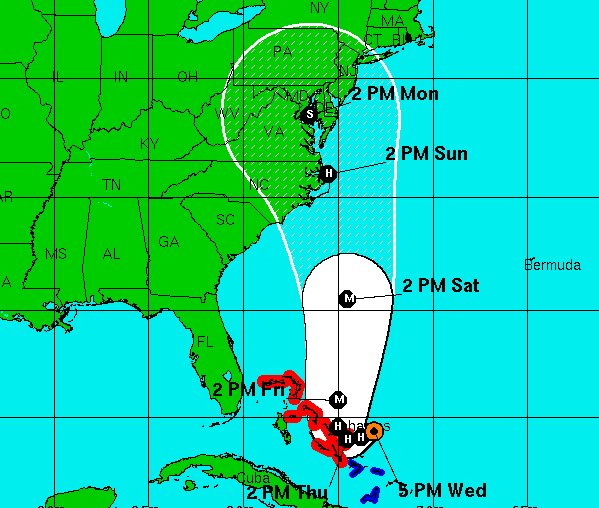 Forecast track for Hurricane Joaquin, 5 p.m., Sept. 30, 2015. (Credit: NHC)