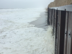 Waves lash against a sea wall in Brick Township, N.J.'s Normandy Beach section, Oct. 2, 2015. (Photo: Daniel Nee)