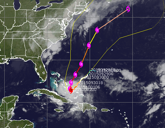 The forecast path for Joaquin, Oct. 2, 2015. (Credit: CIMSS/Tropical)