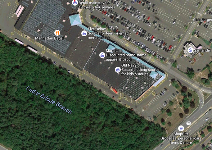 The diagonal edge of the easternmost building of the Kohl's shopping center would be squared off under a plan floated by the shopping center's owner. (Credit: Google Maps)