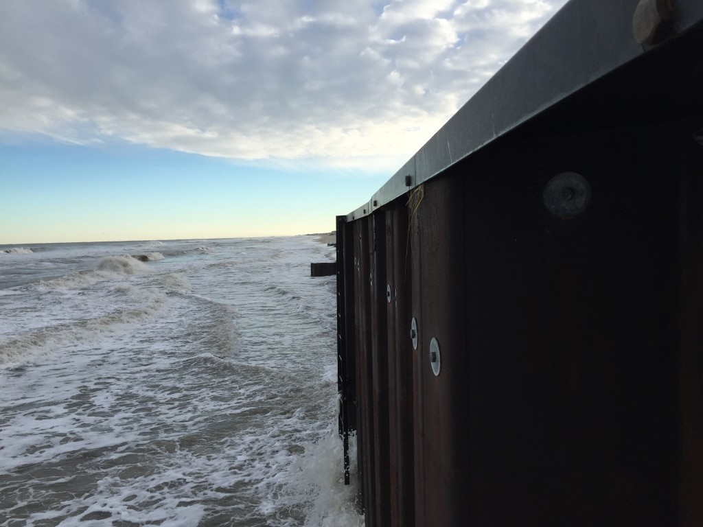 Brick's steel sea wall revetment following the Jan. 2016 nor'easter. (Photo: Daniel Nee)