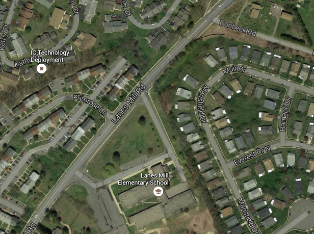 Roadways near Lanes Mill Elementary School. (Credit: Google Maps)