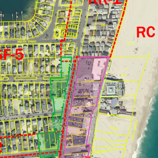 Point Pleasant Beach will now allow paid parking lots to operate in the area outlined in green. (Credit: Point Pleasant Beach Borough)