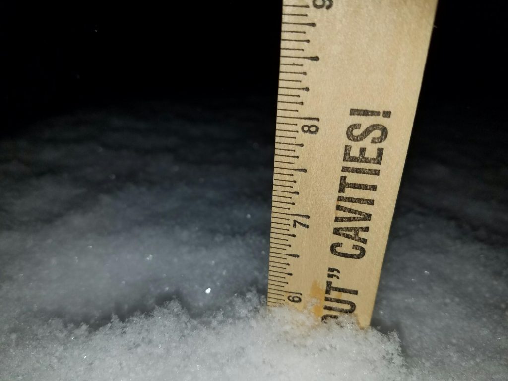 A ruler showing the snow total in the Herbertsville section. (Photo: Patricia Nee)