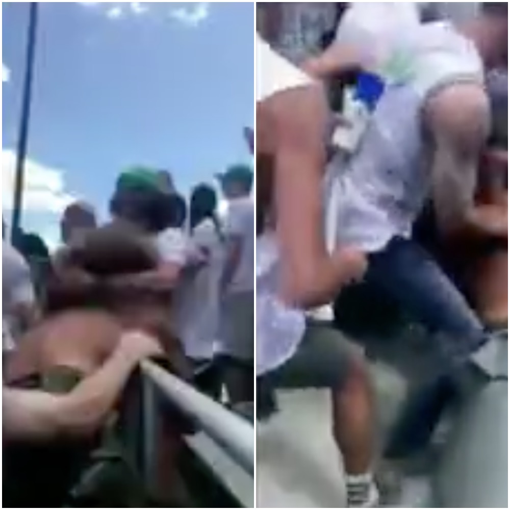 Screenshots from video of a fight at a Brick high school rivalry football game. (Courtesy: WCBS)