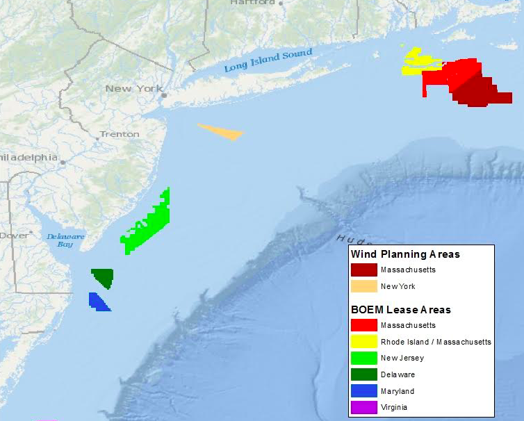 Offshore wind leasing sites. (Credit: NOAA)