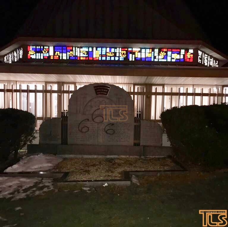 Vandalism at the Sons of Israel Shul, March 24, 2018. (Credit: The Lakewood Scoop)