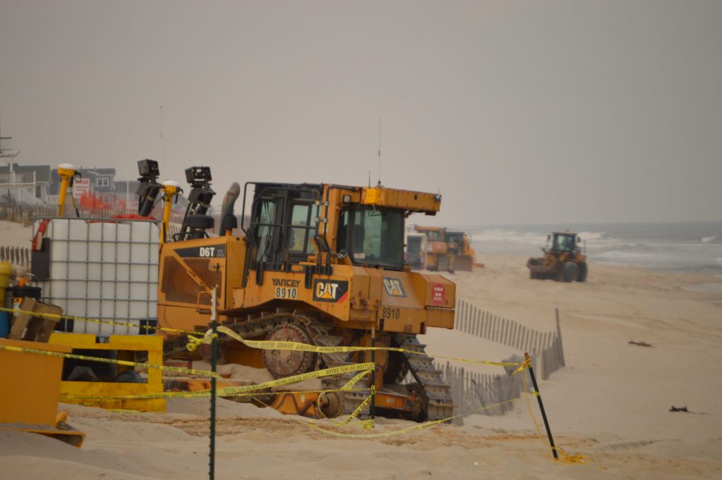 Crews ready a beach replenishment project in Brick, N.J., April 10, 2018. (Photo: Daniel Nee)