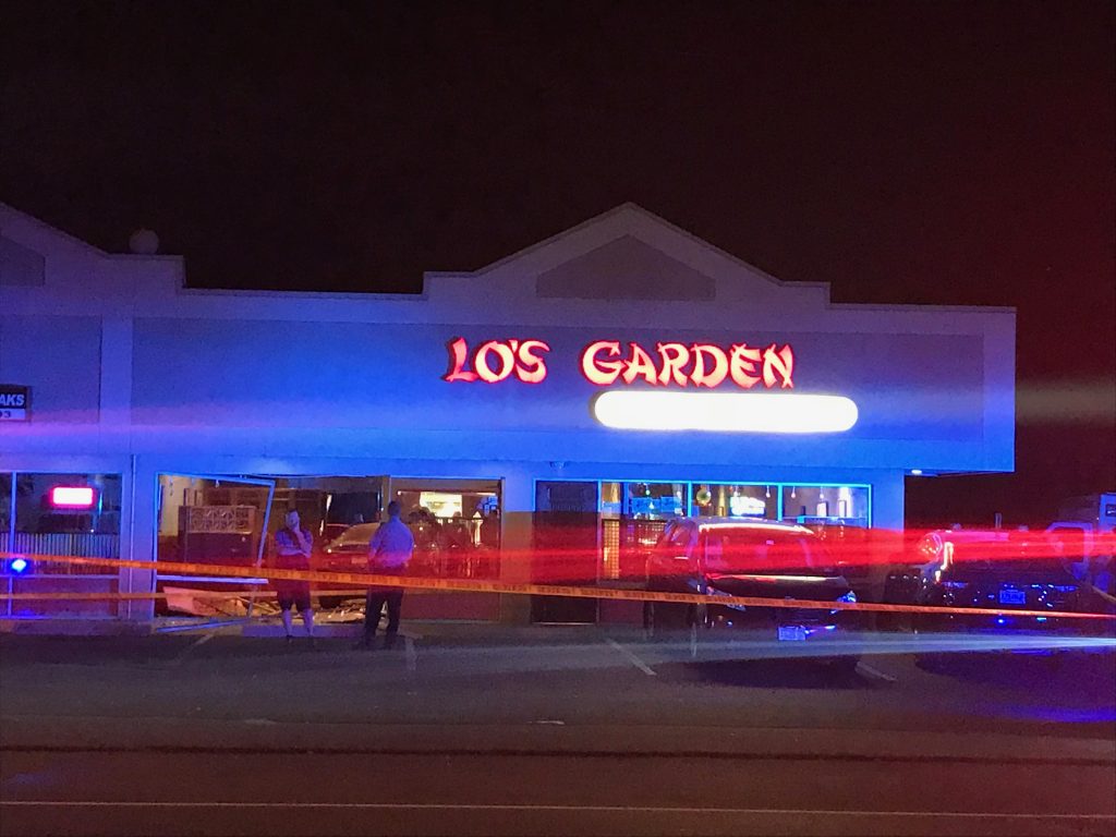 The scene after a driver plowed into Lo's Garden restaurant in Brick. (Credit: Amanda Eldracher)