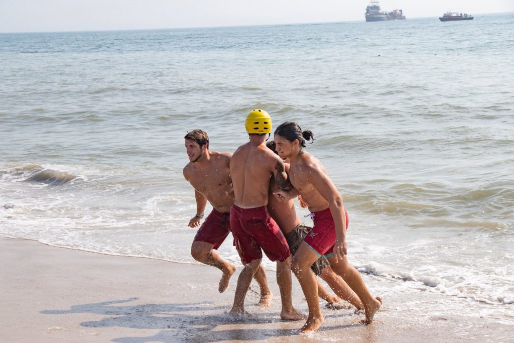 Brick lifeguards train to respond to a boating accident near shore, Aug. 2018. (Photo: Chris Chace)