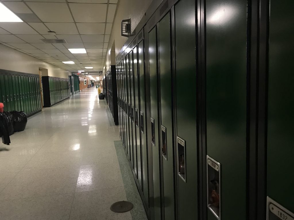 A row of lockers at Brick Township High School. (Photo: Daniel Nee)