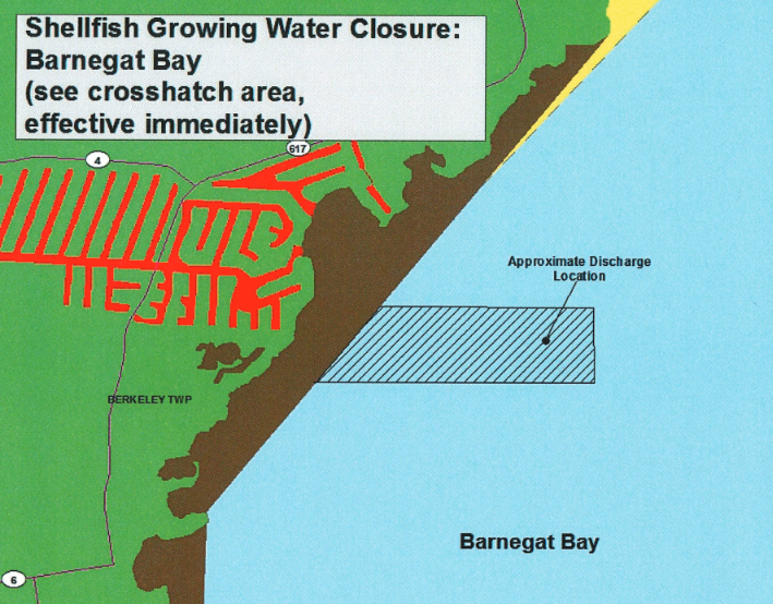The location of shellfish beds closed Oct. 12 in Barnegat Bay. (Photo: NJDEP)
