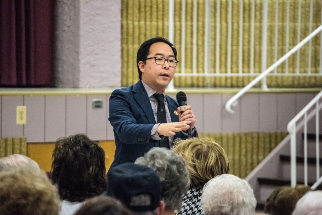 U.S. Rep. Andy Kim addresses a town hall meeting in Berkeley Township, Feb. 2019. (Photo: Daniel Nee)