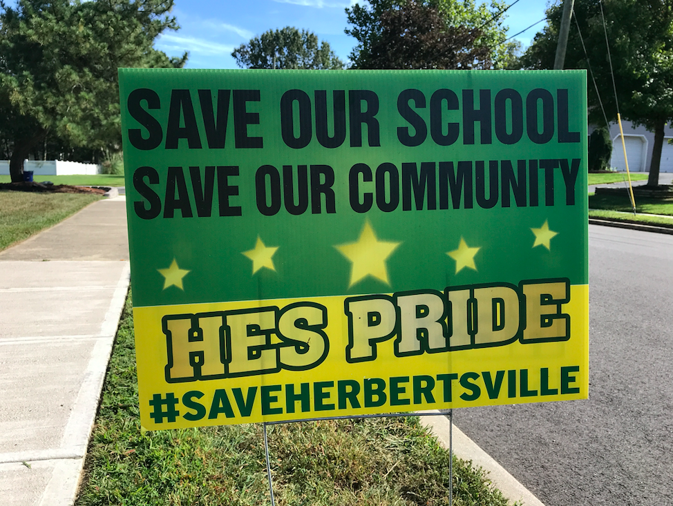 A sign opposing the closure of Herbertsville Elementary School in Brick. (Photo: Daniel Nee)