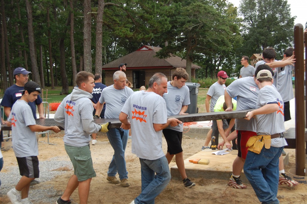 Volunteers help build a boundless playground at Windward Beach Park, Sept. 13, 2014. (Photo: Daniel Nee)