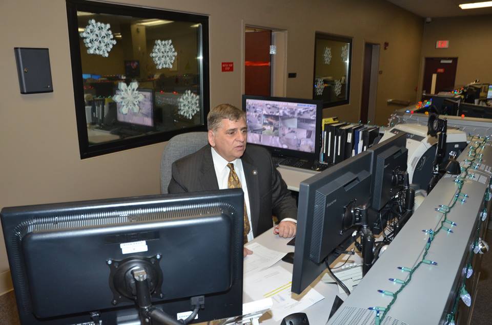 In a photo from Jan. 2014, Sheriff Michael Mastronardy sits at a communication desk at the Ocean County Sheriff's Department. (File Photo: OCSD)
