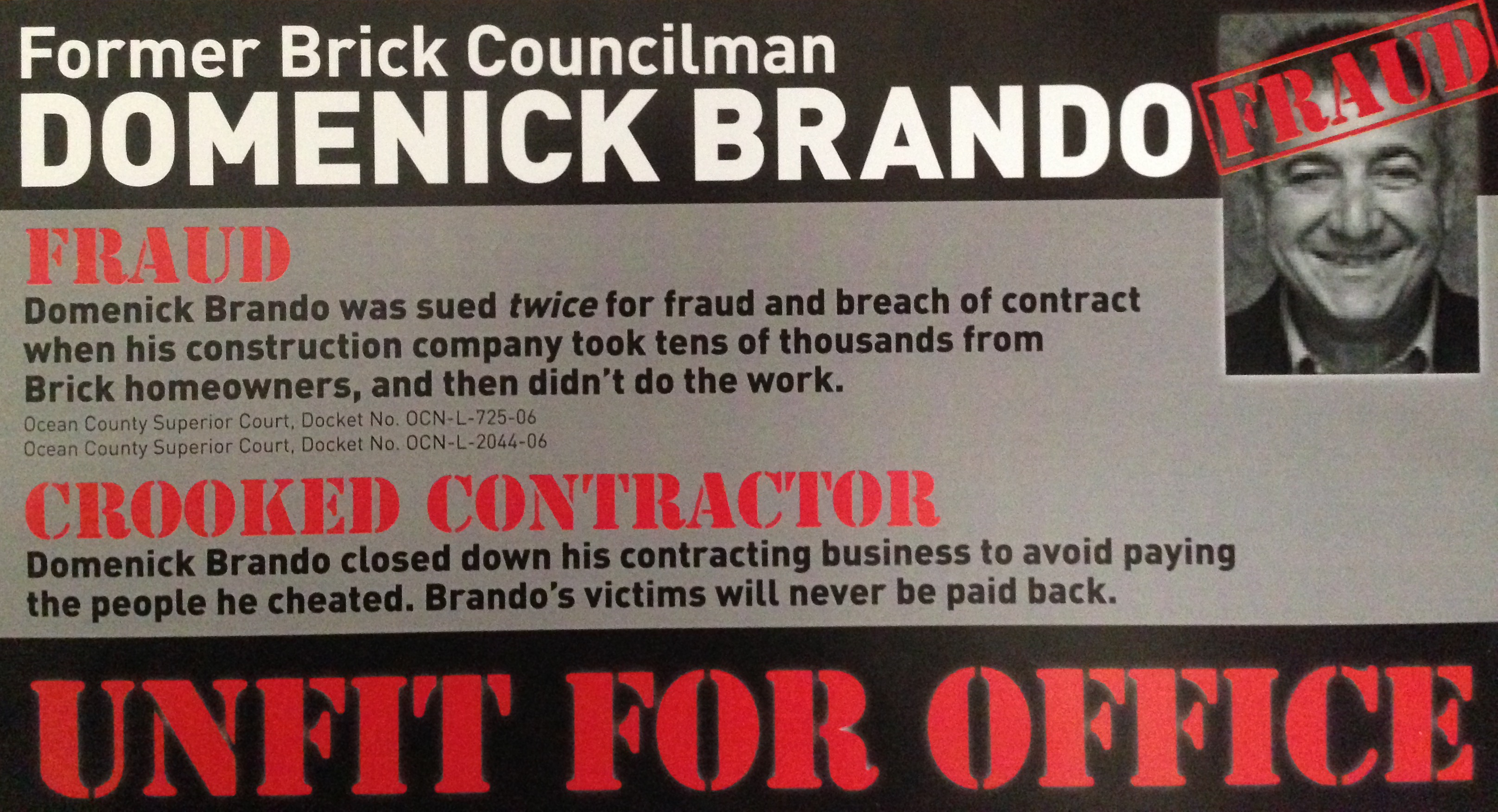 A campaign ad from Brick council candidate Andrea Zapcic, taking aim at her opponent, Domenick Brando.