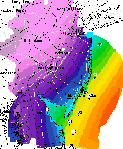 A wind gust forecast for Monday by the National Weather Service