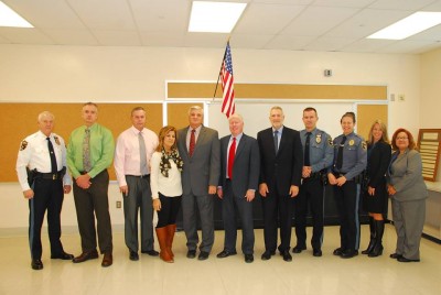 Chief Nils R. Bergquist, Brick Township Police, Captain Ronald Dougard, Brick Township Police, Dr. Richard Caldes, Brick Board of Education, Sharon Cantillo, Brick Board of Education President, Dr. Walter Uszenski, Superintendent of Schools, Mayor John Ducey, Mayor of Brick Township, Robert A. Goldschlag, Director of the DART Coalition, Patrolman John Alexander, Brick Township Police Department, Patrolwoman Tara Schinder, Brick Township Police Department, Krista Defilipo, Prevention Specialist at the Barnabas Health Institute For Prevention, and Dr. Lorraine Morgan, Brick Board of Education. 
