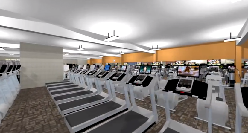 A rendering of the interior of Meridian Fitness and Wellness in Brick.