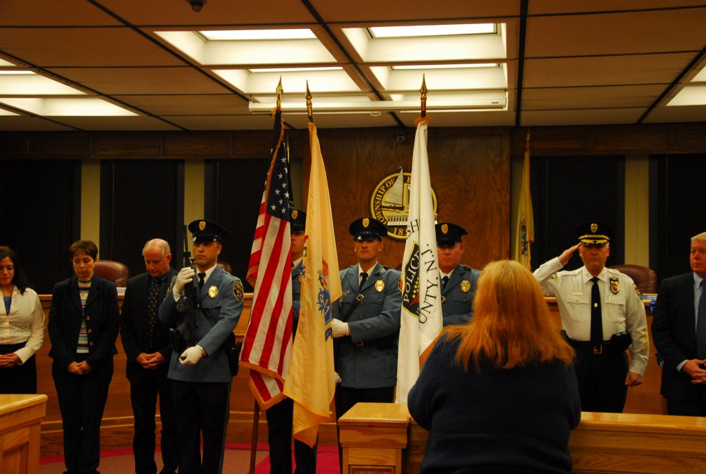 Brick police officers open the Brick council meeting, Feb. 17, 2015. (Photo: Brick Twp. Police)