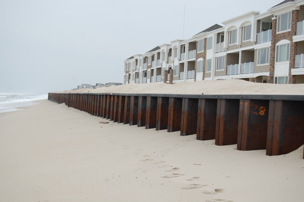 The exposed steel wall revetment at Brick Beach III has created a drop in the beachfront. (Photo: Daniel Nee)