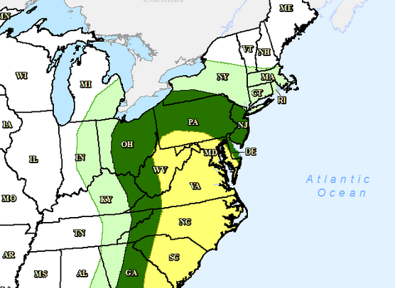A "marginal" risk of severe thunderstorms will be present on Monday. (Credit: NWS)