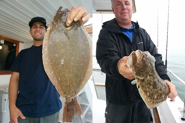 Customers on the Cock Robin out of Point Pleasant Beach show off their fluke catches. (Credit: Cock Robin Crew)