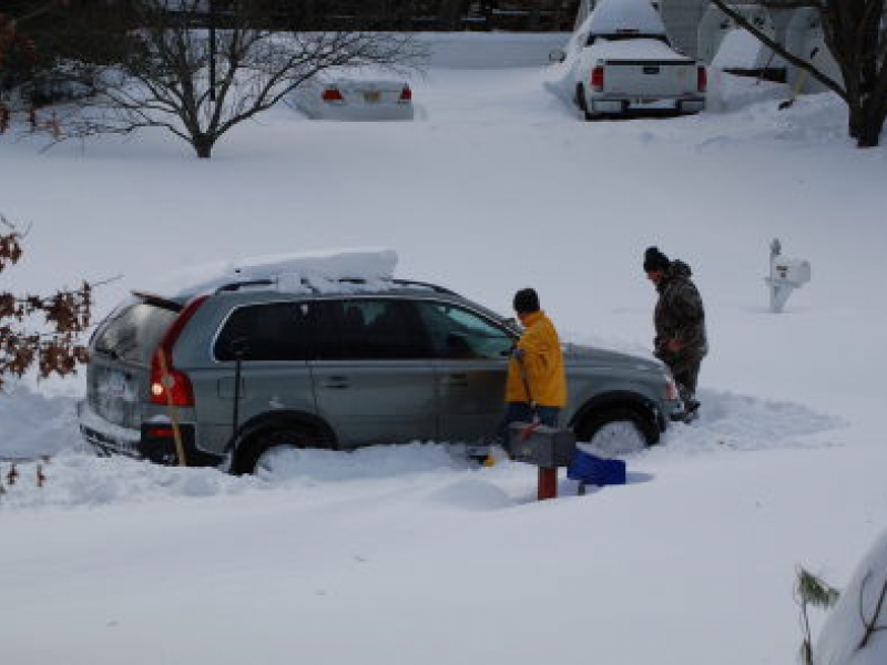 A car stuck on Point View Road in Brick, Dec. 27, 2010.