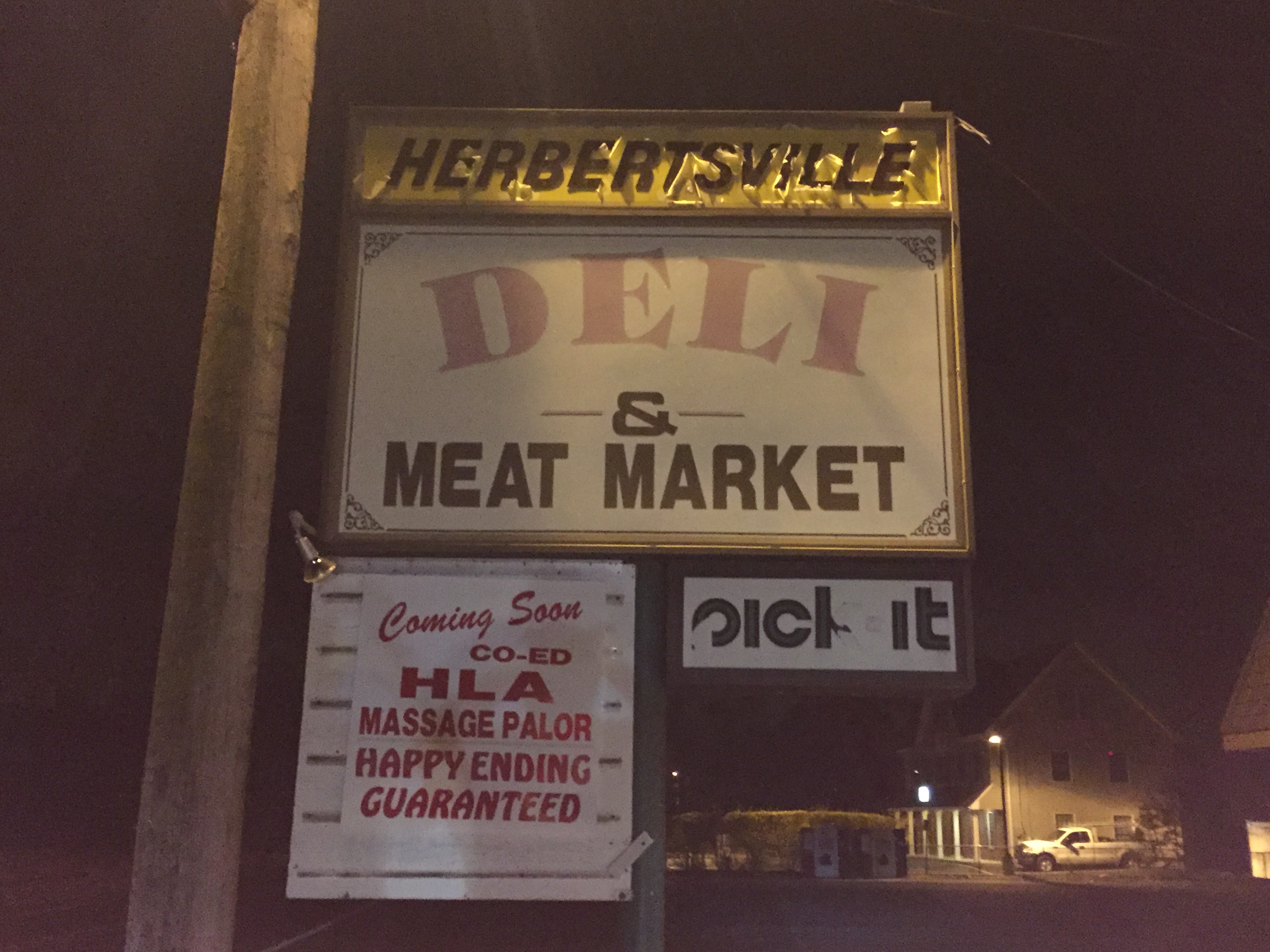 A sign, posted as a prank, outside the Herbertsville Deli. (Photo: Daniel Nee)