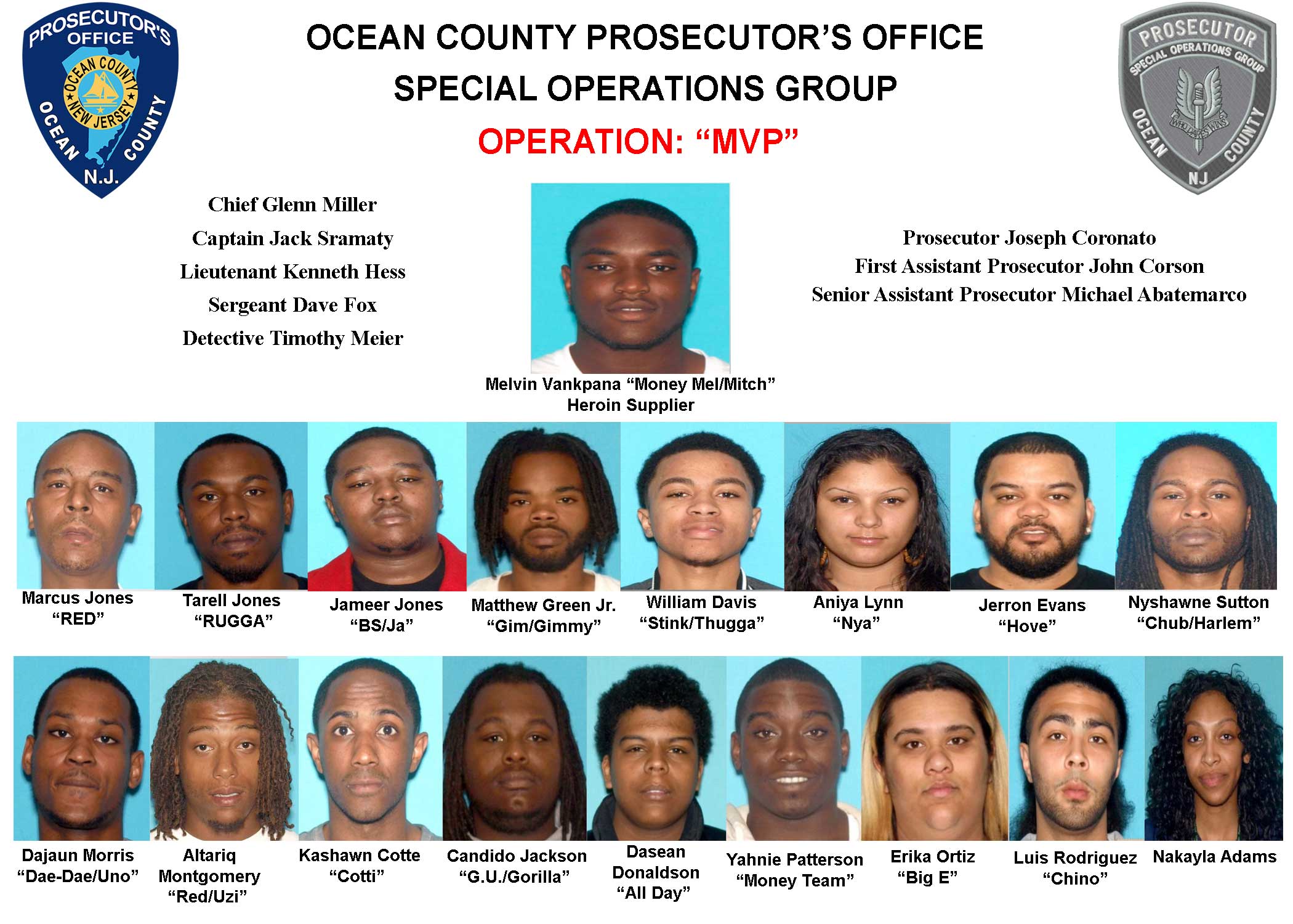 Suspects arrested in 'Operation MVP' by the Ocean County Prosecutor's Office. (Photo: Ocean County Prosecutor's Office)