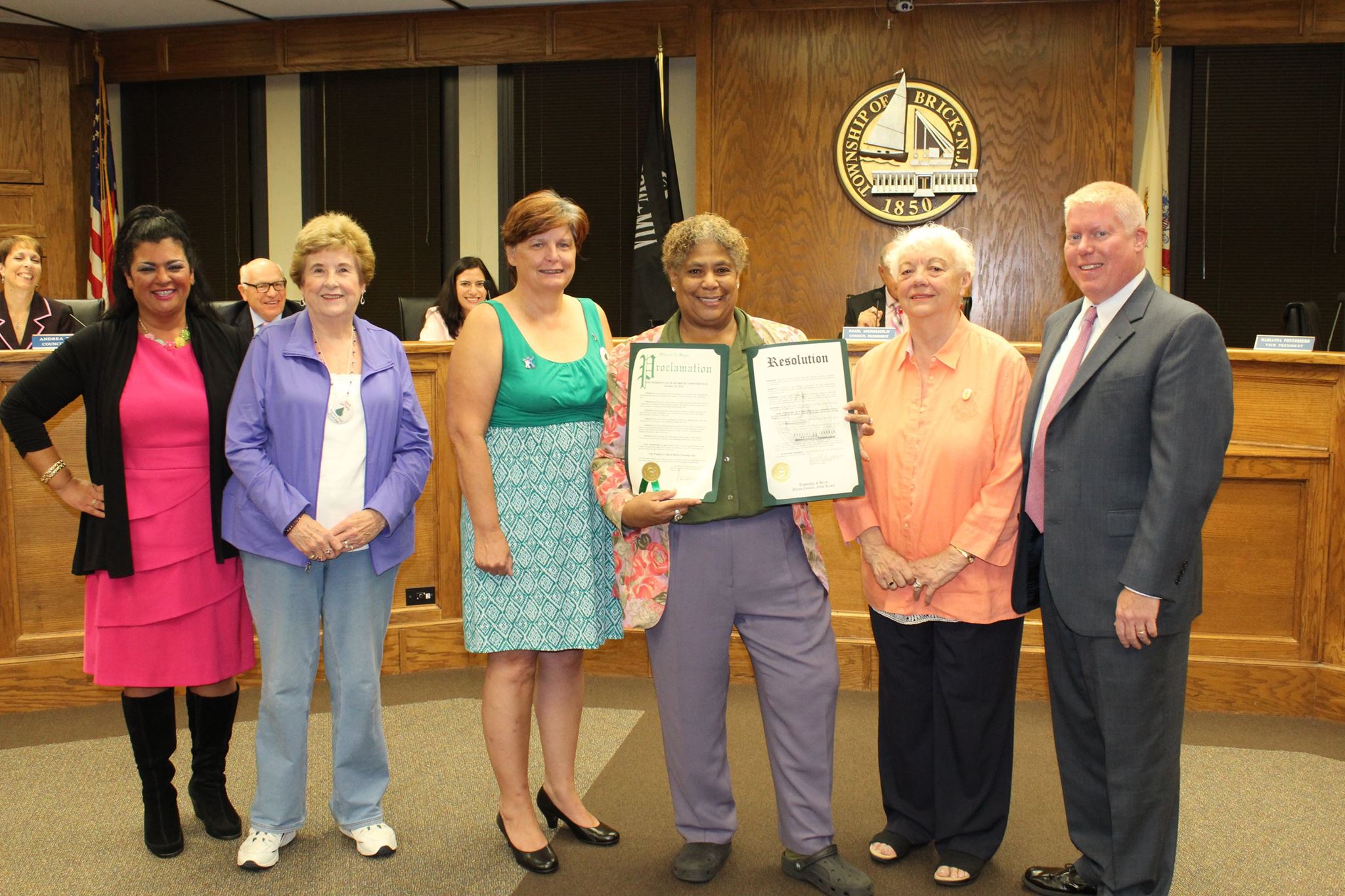 Members of the Women's Club of Brick accept a proclamation from Mayor John Ducey and township council members. (File Photo)