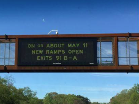 A sign advertising the Interchange 91 opening date. (Credit: WOBM)