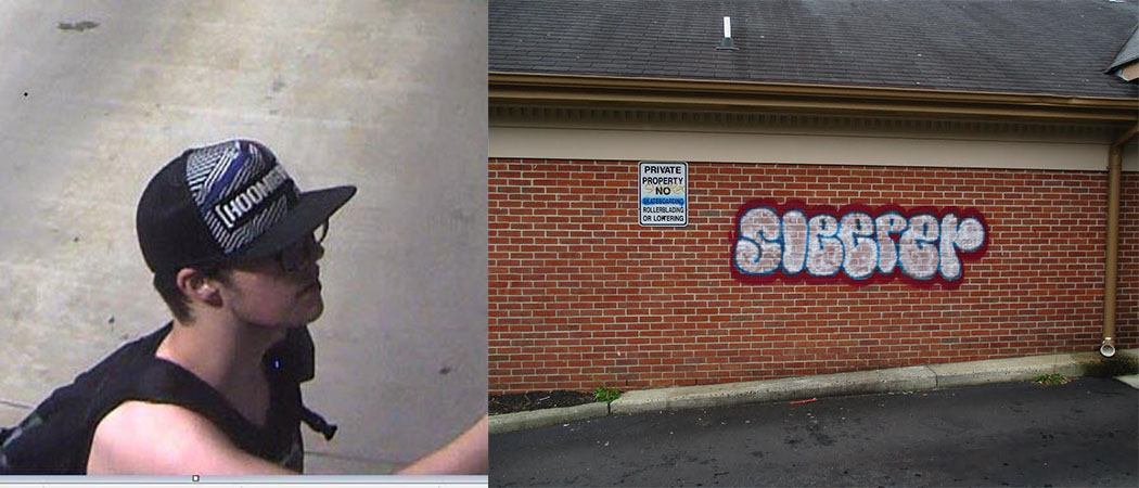 The suspect (and his vandalism) in Brick. (Photo: Brick Township Police)