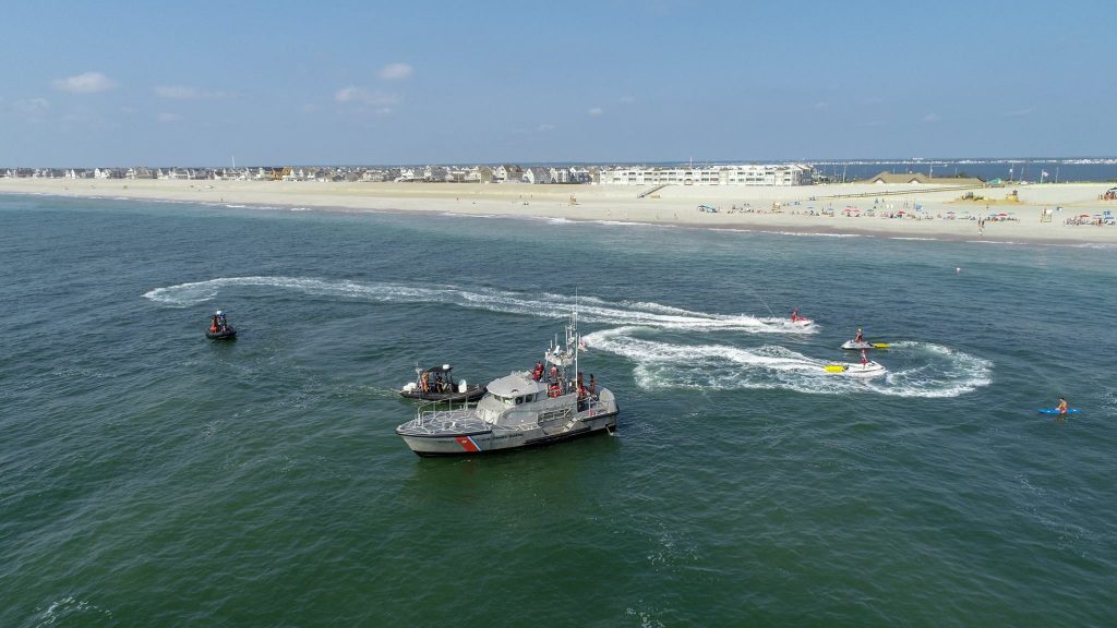 Brick lifeguards train to respond to a boating accident near shore, Aug. 2018. (Photo: Chris Chace)