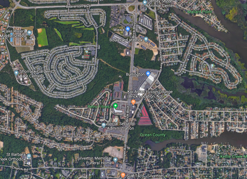 Beaverson Boulevard to Church Road in Brick and Toms River. (Credit: Google Maps)