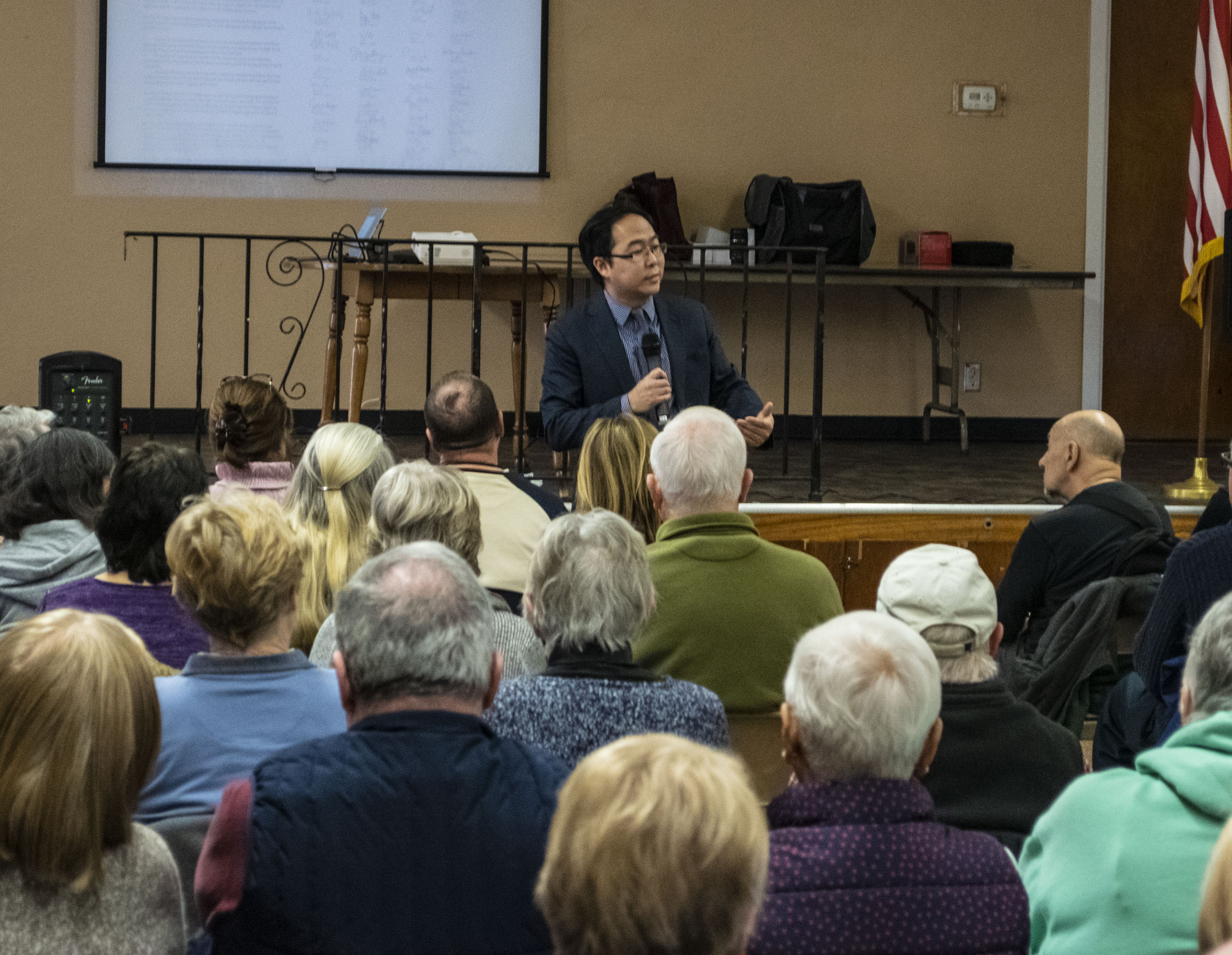 U.S. Rep. Andy Kim addresses a town hall meeting in Ocean Gate, N.J., Jan. 22, 2020. (Photo: Daniel Nee)