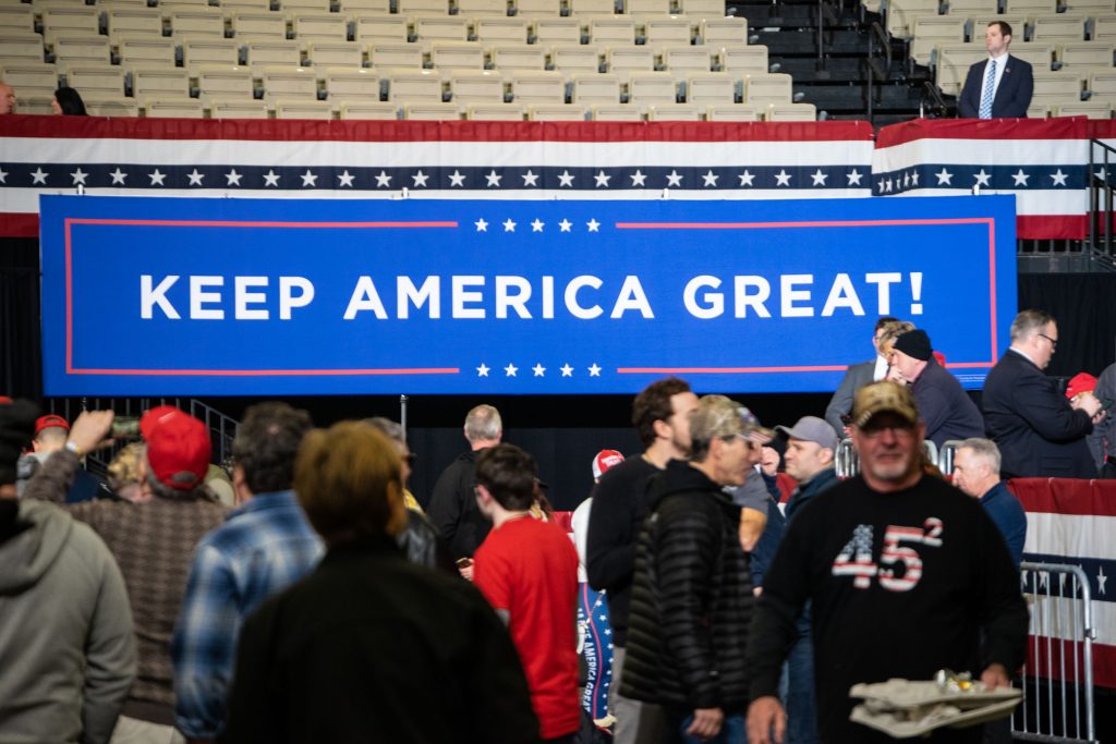 Crowds line up and enter the campaign rally for President Donald Trump, Jan. 28, 2020. (Photo: Daniel Nee/Shorebeat)