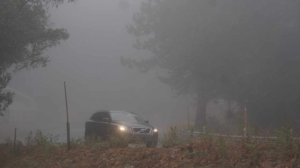 Fog conditions on a roadway. (Credit:  San Bernardino Nat'l Forest/ Flickr/ File Photo)