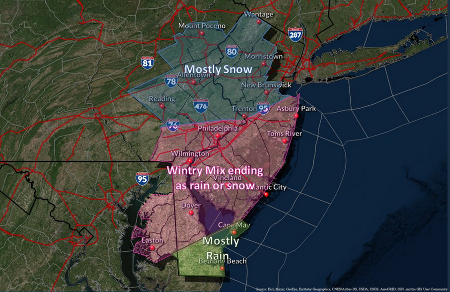 A graphic representing predictions for a winter storm, Jan. 25-26, 2021. (Credit: NWS)
